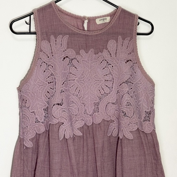 Umgee Sleeveless Floral Lace Detail Cotton Blend Mini Dress, Mauve size S - Picture 2 of 6